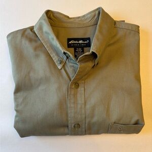 Eddie Bauer Men's Olive Green 100% Cotton Canvas Button Down Shirt Size XL